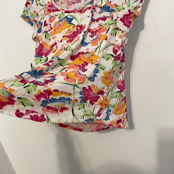 GAP Easy Tee White Pink Multi Floral Scoop Neck Short Sleeve 100% Cotton T-Shirt - Picture 5 of 11